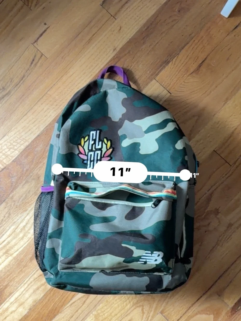 New Balance Green Camouflage Backpack with Rainbow Trim